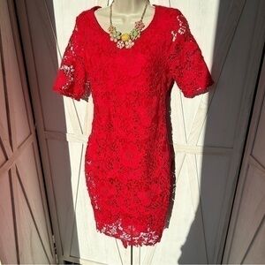 💋 Trulli Valentines 💝 Red Short Sleeve Crochet Lace Shift Dress 👗 - 4